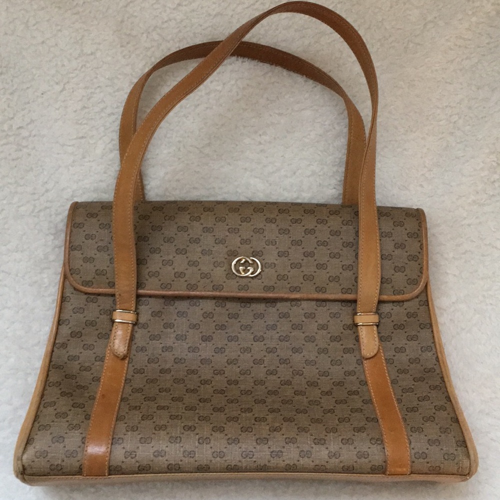 Vintage Gucci monogram brown leather handbag
